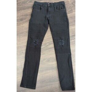 M. Society Politically Incorrect Black Patched Rip Skinny Fit Jeans 32×30